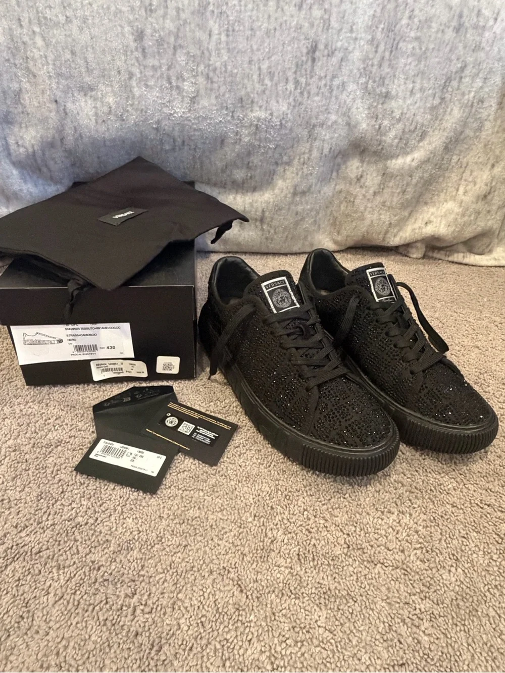 Versace Black Crystal-Studded Low-Top Greca Sneaker